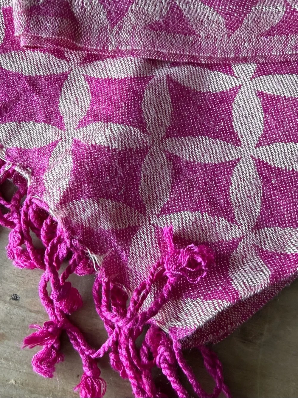Pink Geometric Fringe Scarf